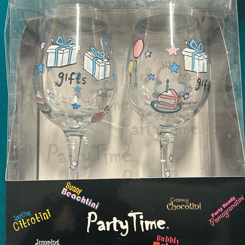 Hand painted birthday wine glasses.
New,never used and never opened